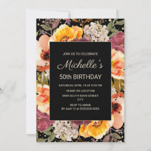 Invitation Fleur Or Noir Bourgogne Orange 50e Anniversaire