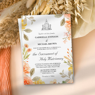 Invitation Fleur Orange Clair Église Messe de Mariage Nuptial