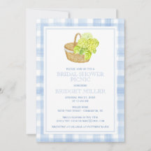 Invitation Fleur Panier Hydrangea Gingham Bleu