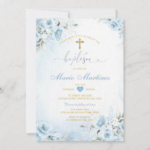 Invitation Fleur pastel bleu Garçon mignon Charro Baptême mex