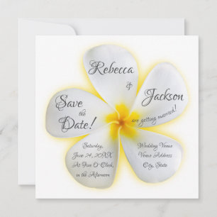 Invitation Fleur Plumeria blanche, Jaune, Mariage, Date de sa