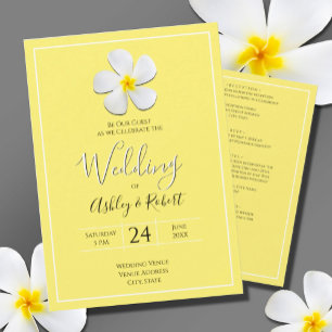 Invitation Fleur Plumeria blanche sur Jaune, Mariage moderne