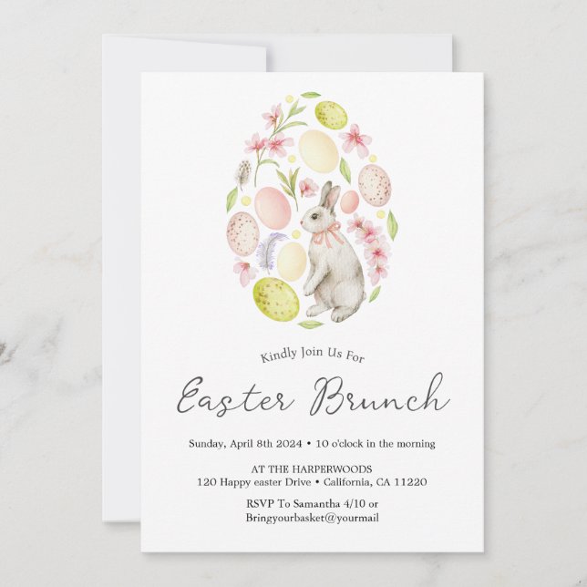 Invitation Fleur Printemps Aquarelle Oeuf de Pâques brunch de (Devant)