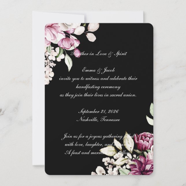 Invitation Fleur Romantique Noire Florale Pivoine (Devant)