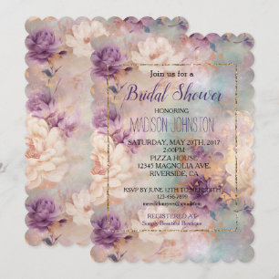 Invitation Fleur Romantique Violet Turquoise Blush