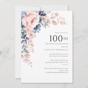 Invitation Fleur rose 100e fête d'anniversaire