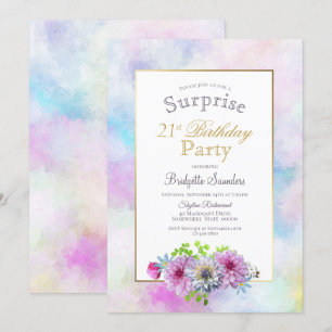 Invitation Fleur rose 21e anniversaire Surprise Party