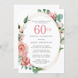 Invitation Fleur rose 60e fête d'anniversaire