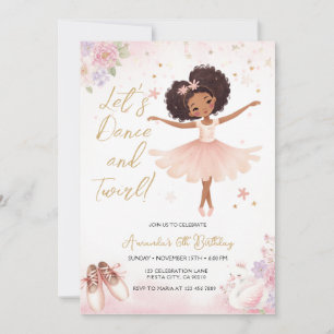 Invitation Fleur rose Afrique Américaine Ballerine Anniversai