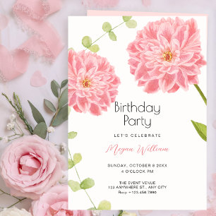 Invitation Fleur rose anniversaire de naissance