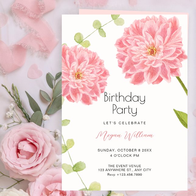 Invitation Fleur rose anniversaire de naissance (Créateur téléchargé)