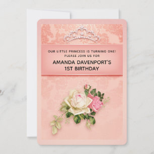 Invitation Fleur rose avec Diadème Diamant Élégant Anniversai