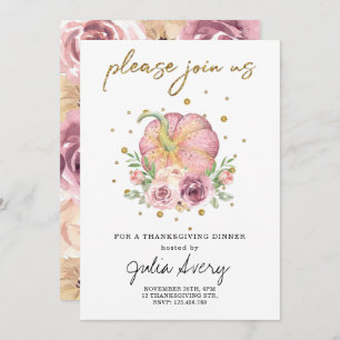 Invitation Fleur rose Citrouille de Thanksgiving