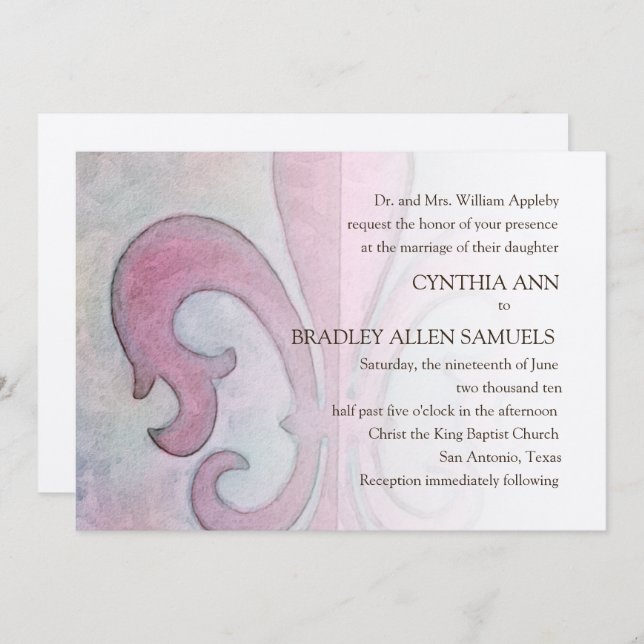 Invitation Fleur rose de Lis (Devant / Derrière)