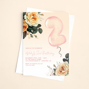 Invitation Fleur rose élégante 2e anniversaire