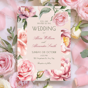 Invitation Fleur rose floraison mariage