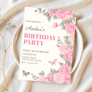 Invitation Fleur rose florale anniversaire