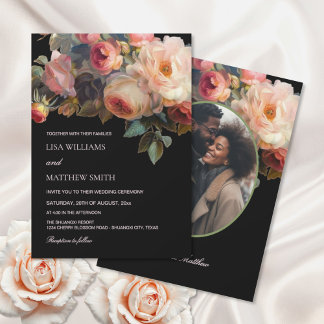 Invitation Fleur rose foncé floral | Photo de mariage