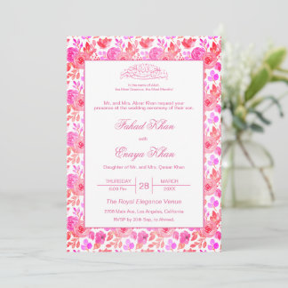 Invitation Fleur Rose Islamique Musulmane Nikkah Mariage