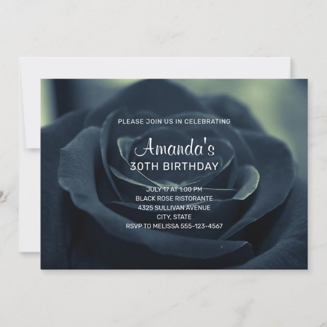 Invitation Fleur Rose noire Vibe gothique foncé Anniversaire (Devant)