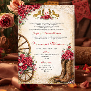 Invitation Fleur rose occidentale rustique Quinceañera mexica