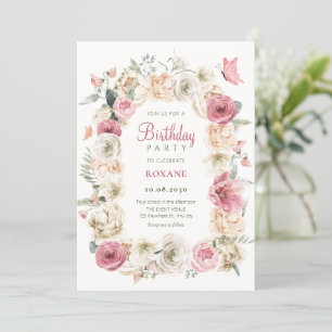 Invitation Fleur rose pastel aquarelle anniversaire