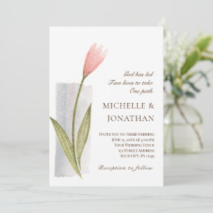 Invitation Fleur rose simple Mariage chrétien moderne