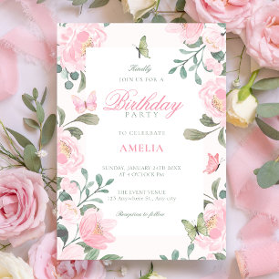 Invitation Fleur rose tendre