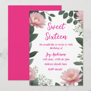 Invitation Fleur rose vintage vert eucalyptus 16e anniversair