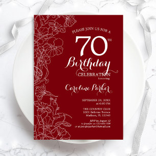 Invitation Fleur rouge 70e fête d'anniversaire