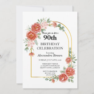 Invitation Fleur rouge cadre doré Photo fête d'anniversaire 9