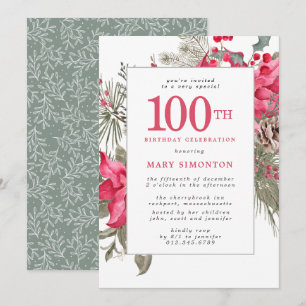 Invitation Fleur rouge Poinsettia 100e fête d'anniversaire