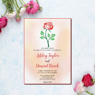 Invitation Fleur rouge rougeâtre rose rousse rose Mariage en