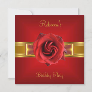 Invitation Fleur rouge royale colorée ruban jaune or
