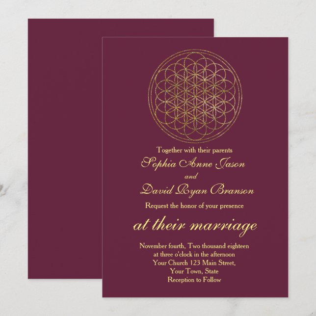 Invitation Fleur royale d'or de la vie Mariage de géométrie s (Devant / Derrière)