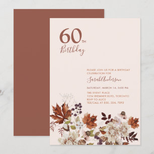 Invitation Fleur Rustique d'Automne pour l'Anniversaire Adult