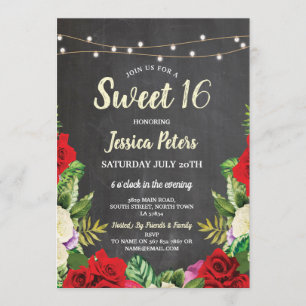 Invitation Fleur rustique de roses rouges de craie de partie