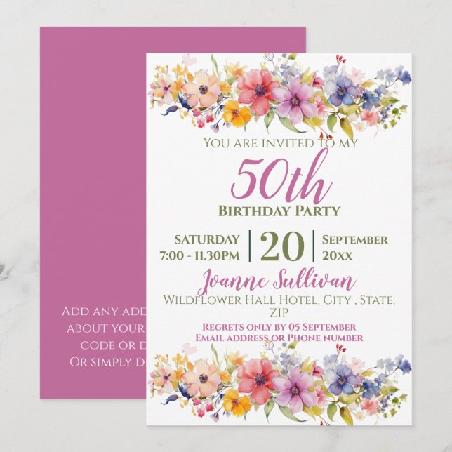 Invitation Fleur sauvage 50e anniversaire (Devant / Derrière)