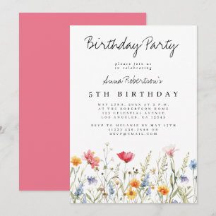 Invitation Fleur sauvage aquarelle fête d'anniversaire