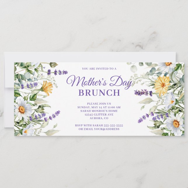 Invitation Fleur sauvage Aquarelle Fête des Mères Brunch (Devant)