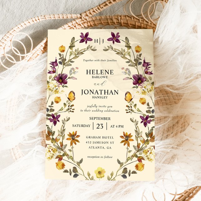 Invitation Fleur sauvage Aquarelle Floral Elegant Boho Mariag (Wildflower Watercolor Floral Elegant Boho Wedding Invitation)