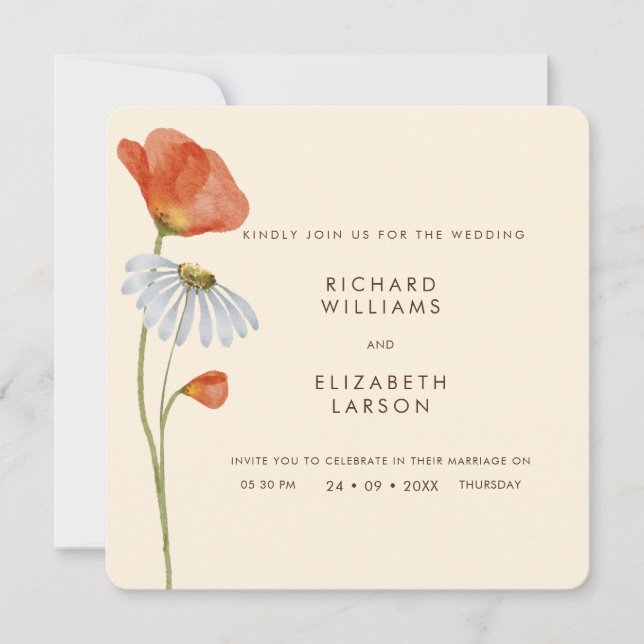 Invitation Fleur sauvage aquarelle Floral Mariage élégant (Devant)
