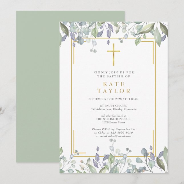 Invitation Fleur sauvage Aquarelle Florale Baptême Christenin (Devant / Derrière)