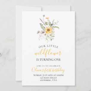 Invitation Fleur sauvage aquarelle florale premier anniversai