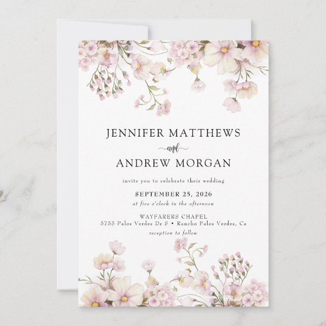 Invitation Fleur sauvage aquarelle | Mariage de fleurs Boho (Devant)
