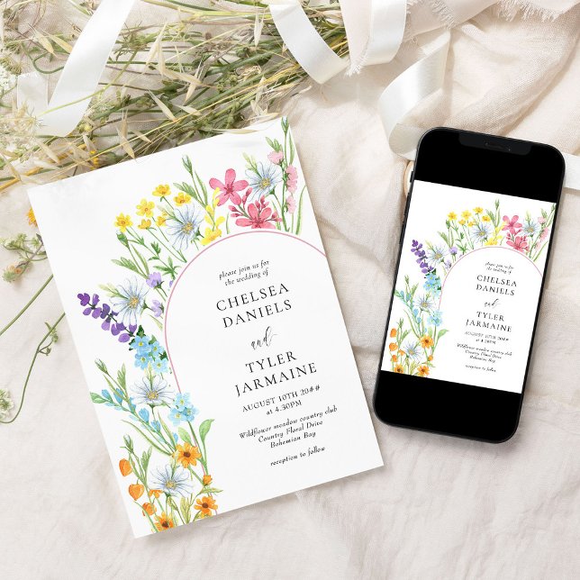 Invitation Fleur sauvage Arc Meadow Élégant Mariage floral (wildflower wedding invitations available professionally printed or instant digital download or both!)