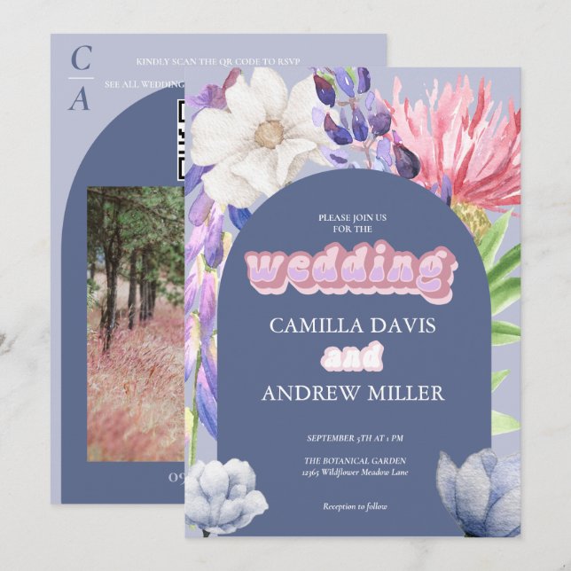 Invitation Fleur sauvage | Arche Mariage | Photo botanique |  (Devant / Derrière)