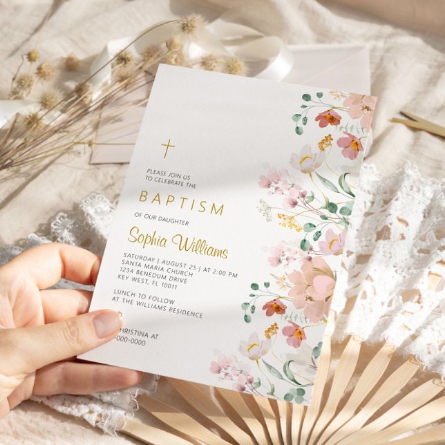 Invitation fleur sauvage au baptême (Créateur téléchargé)