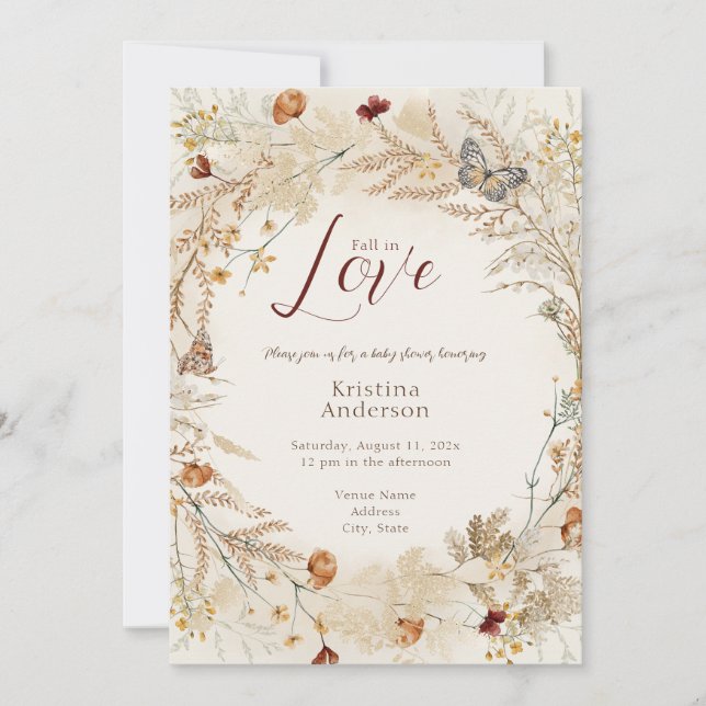 Invitation Fleur sauvage automne Baby shower d'automne (Devant)