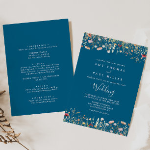 Invitation Fleur sauvage avant et arrière de la Marine Boho M